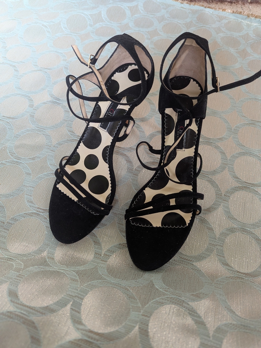 Carolina Herrera Black Strappy Suede Women's Heels